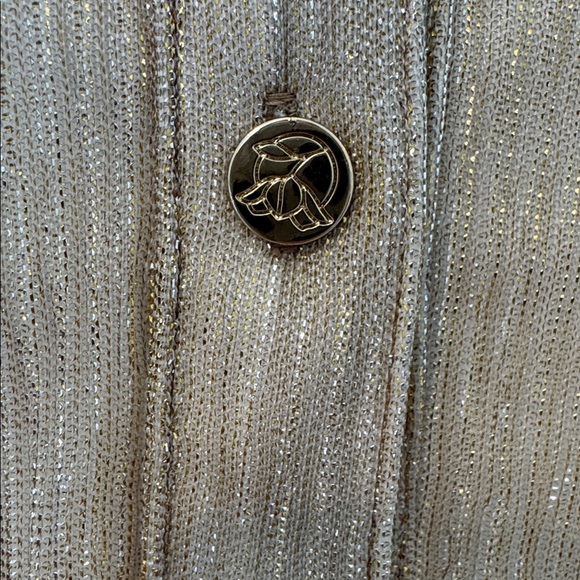 Draper James Gold Button Down Blouse with Bow Detail and Ruffle Cap Sleeves - Picture 4 of 7